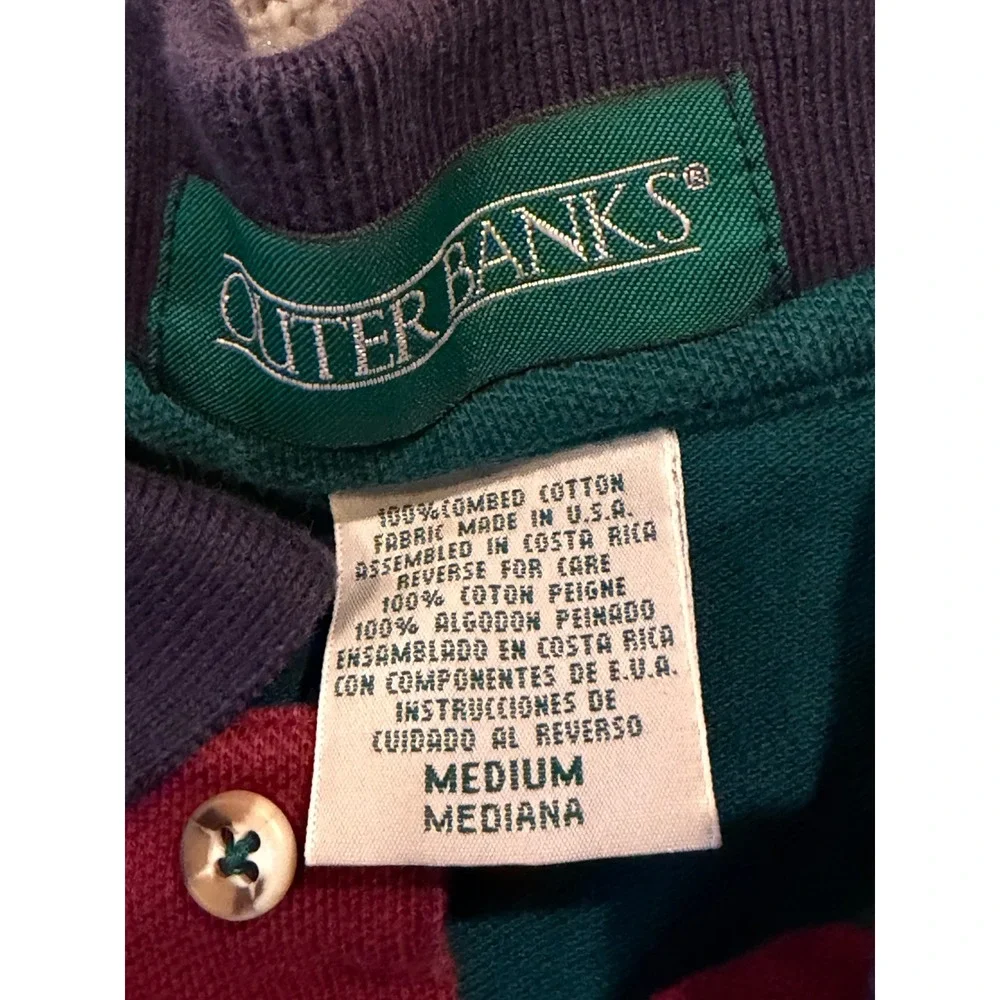 Vintage Citgo Outer Banks Polo Shirt Mens Medium Green Embroidered Pique Cotton*